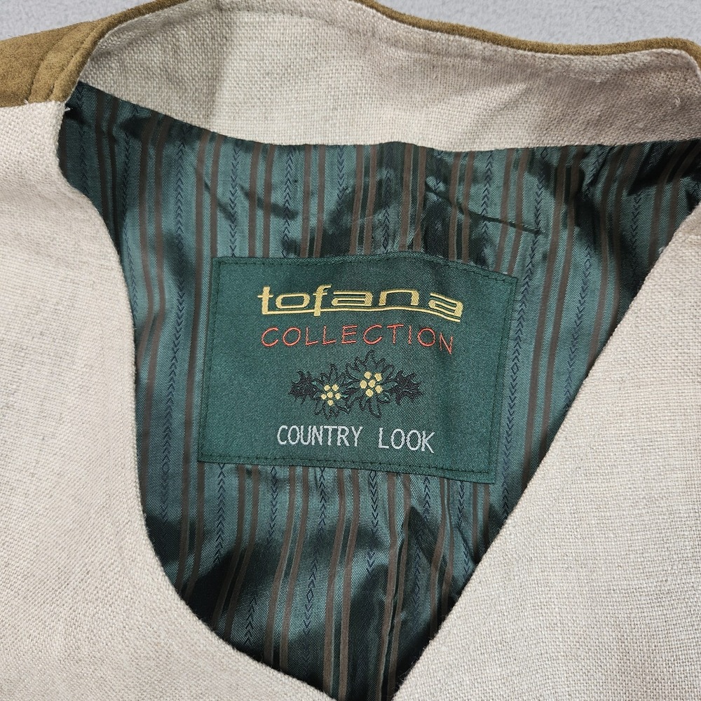 German Linen Vest Men US Sz 44/ EU 54 Western Trachten Traditional Leather Hunt - Picture 6 of 16